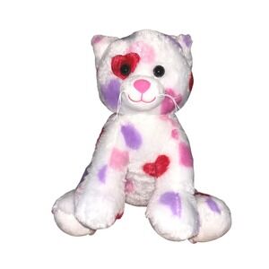 Build-A-Bear Workshop Heart Spots Kitten White Pink Purple Red Cat Plush 033352‎